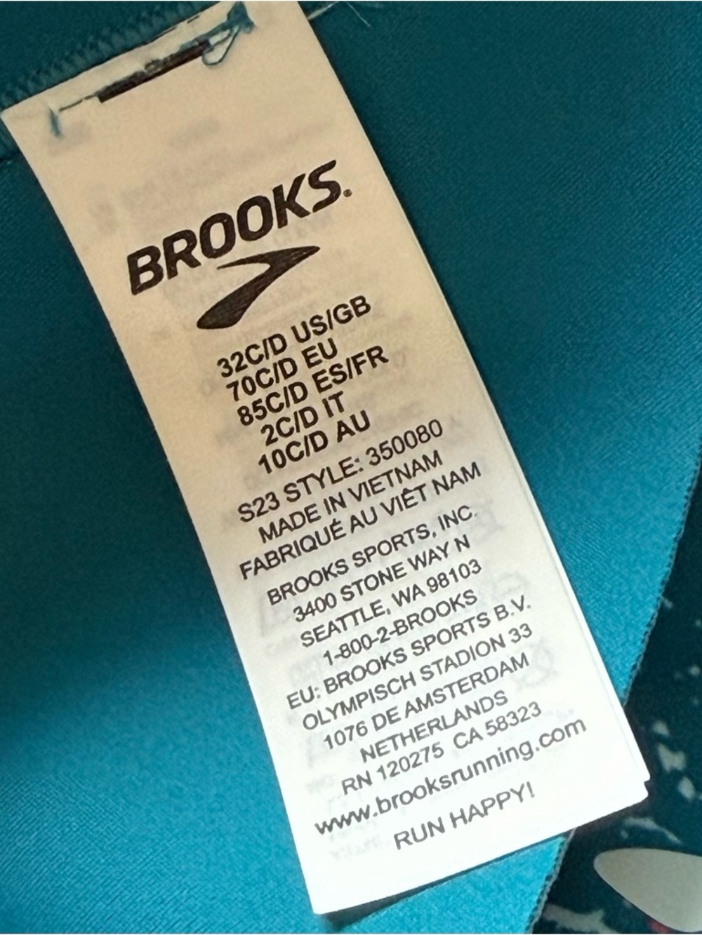 Brooks Drive 3-Pocket Sports Bra NWT Lagoon Speckle Print High Impact 32C/D - Picture 12 of 13